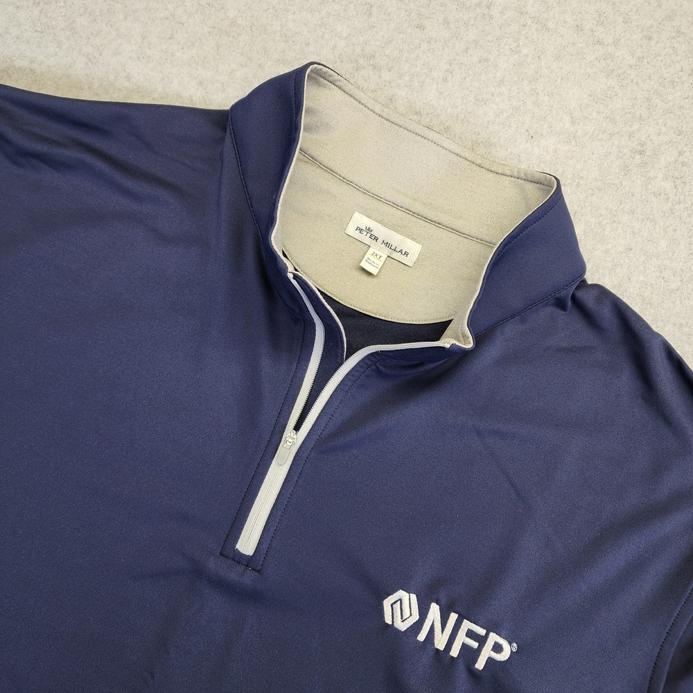 Peter Millar Perth Performance 1/4 Zip Mens 2XLT‎ TALL Pullover Blue Stretch
